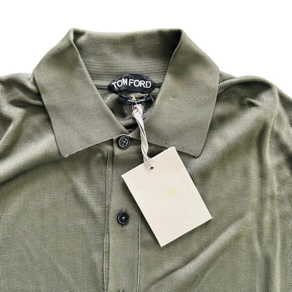 TOM FORD Men's Viscose Rayon Long Sleeve Polo Green NEW Size 50 Lightweight - Picture 4 of 8